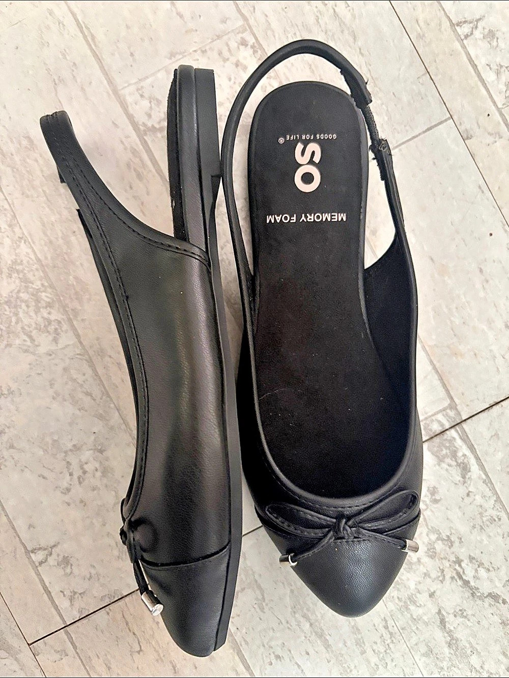 SO Memory Foam Black Bow Slingback Flats